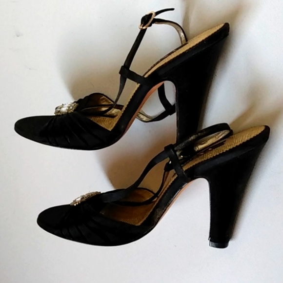 NINA RICCI Black High Heels Jeweled Toe Rhinestone Button  Size 8m - Picture 6 of 11